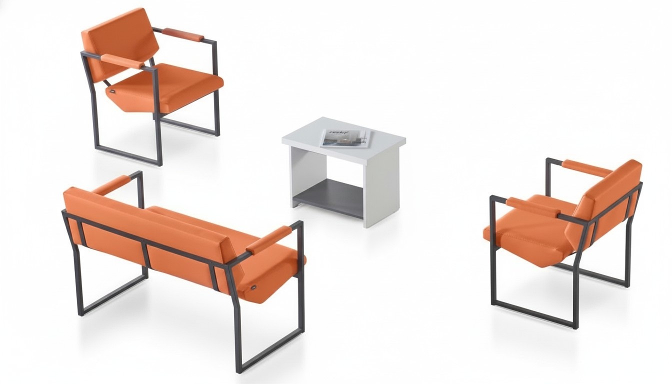 Orange-White Office Furniture Elegant Wooden Side Table 2-Seater 4-Piece Set