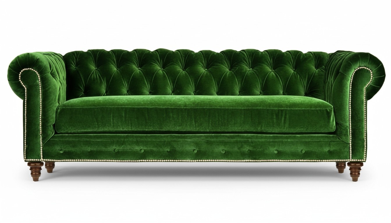 Original Chesterfield Three Seater Modern Design Sofa Green Velvet Furniture Fabric Couch