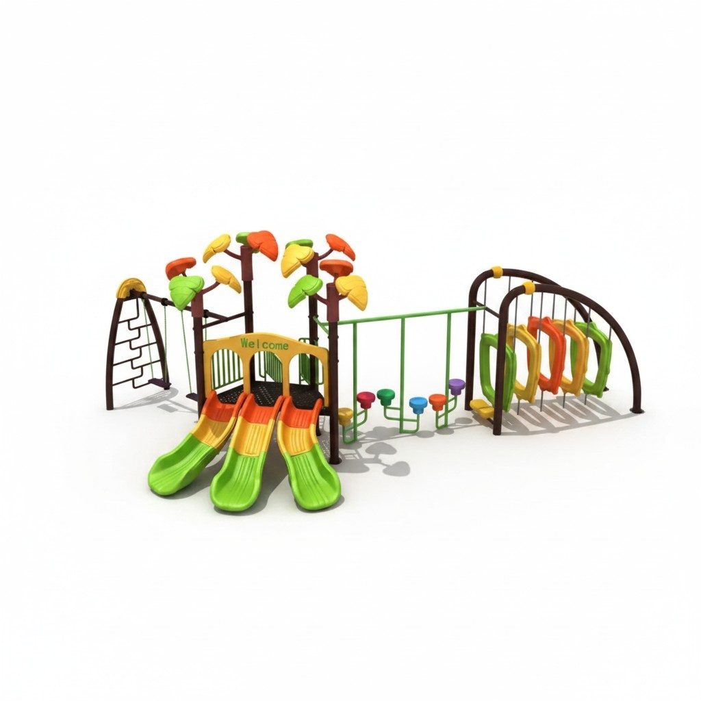 Outdoor playground for children with slides and obstacles Climbing wall