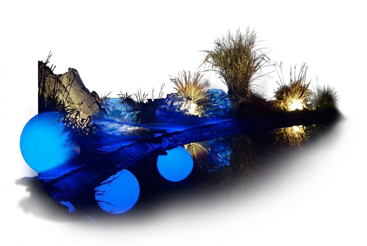 Deco figure designed as a round ball lamp with blue light 40cm