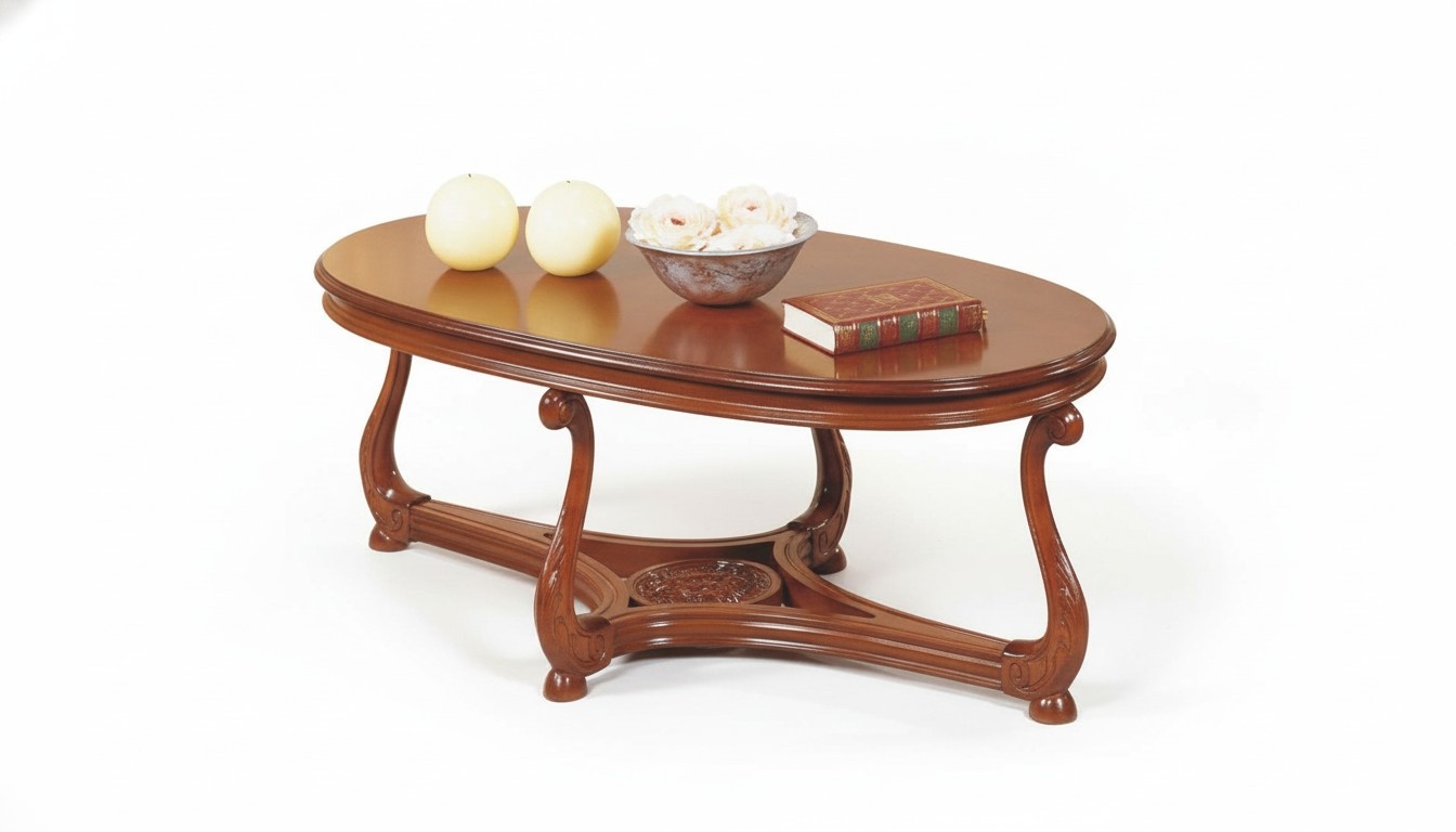 Oval Coffee Table Brown Lacquered Side Table Wooden Coffee Table Living Room Table