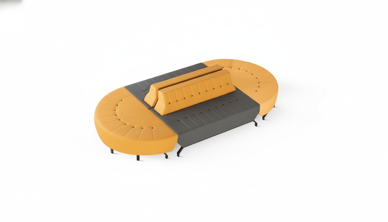 Oval Sofa Big Office Foyer Art Deco Leather Yellow Gray Leather Sofa
