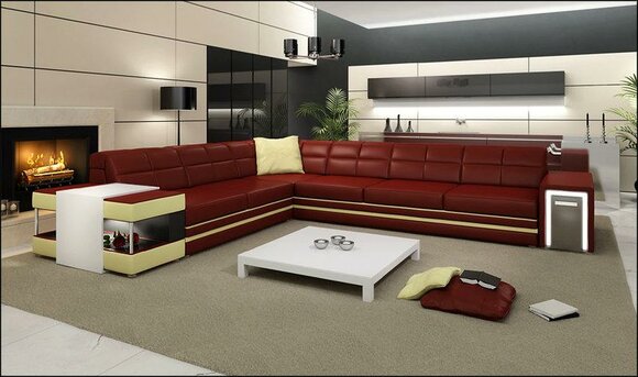 Corner sofa sofa couch upholstery leather set living area corner living red PH3026