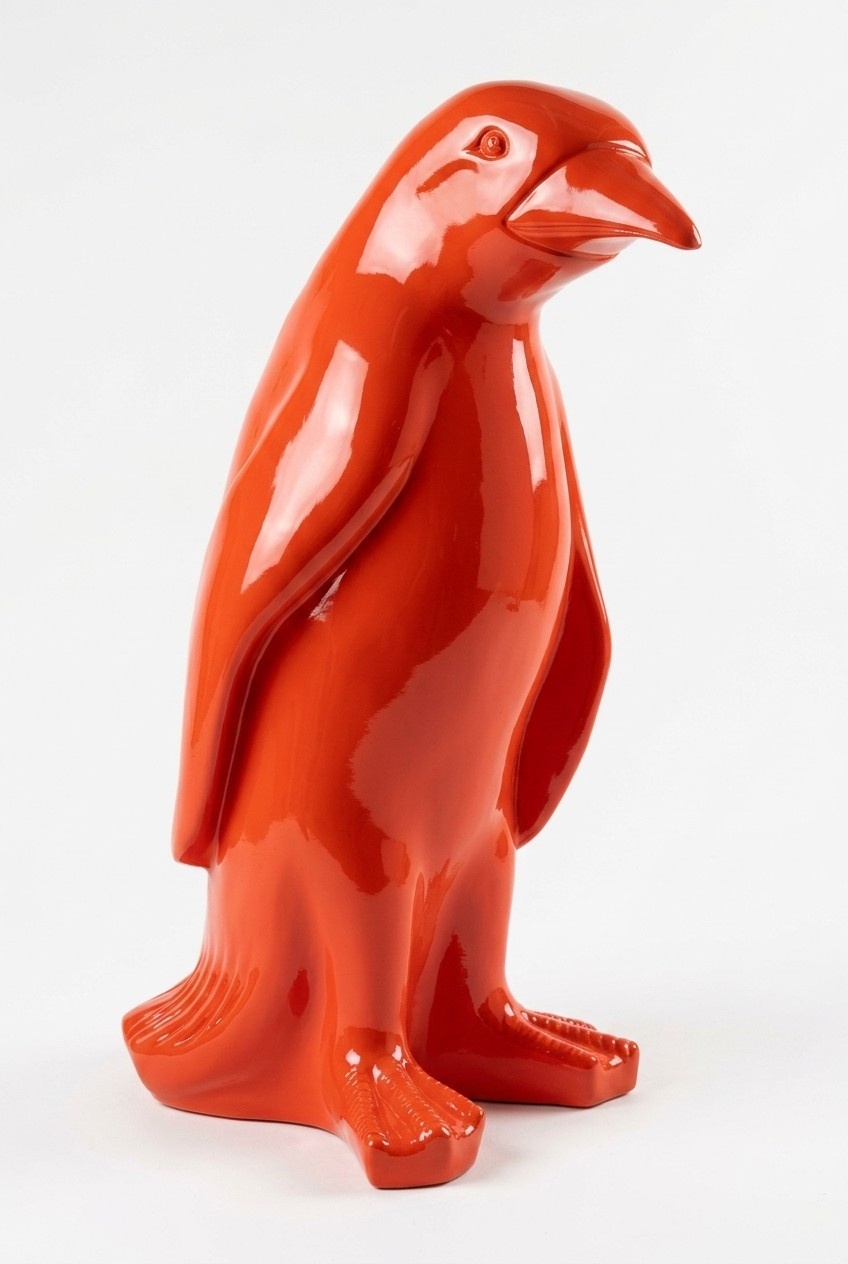 Design full red colored gloss red penguin decorative sculpture 70cm height