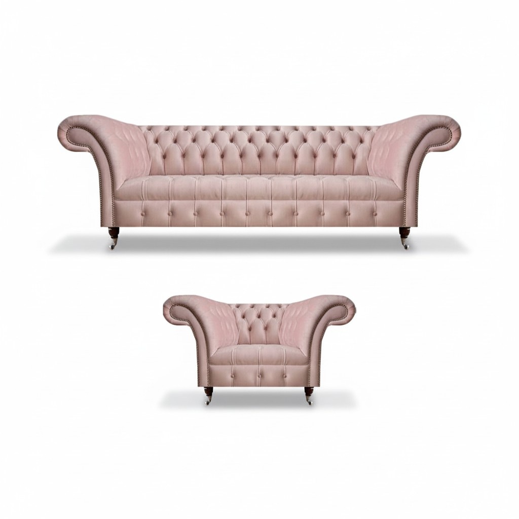 Rosa Chesterfield living room set 3-seater textile armchair 2-piece