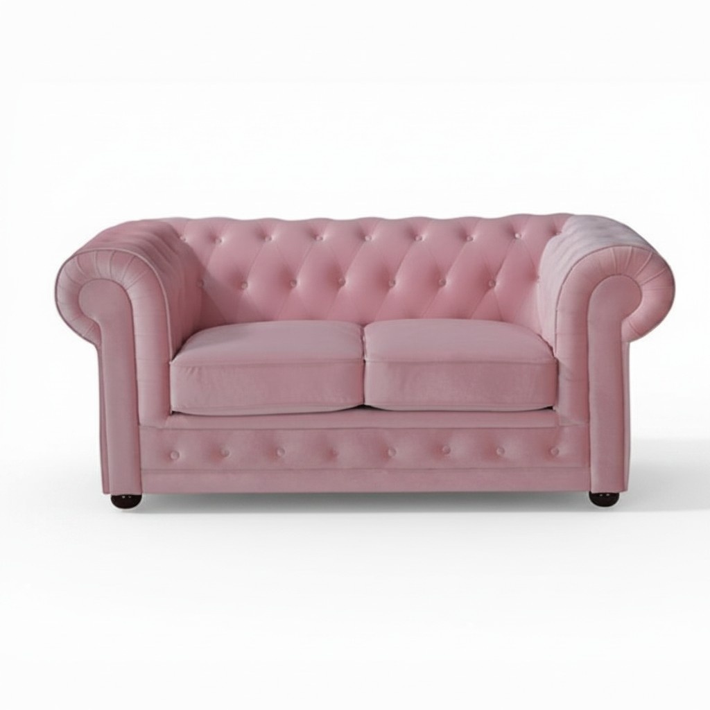 Chesterfield Classic Sofa Pink Textile 3-seater Upholstered Real Wood Frame New Loveseat Couch