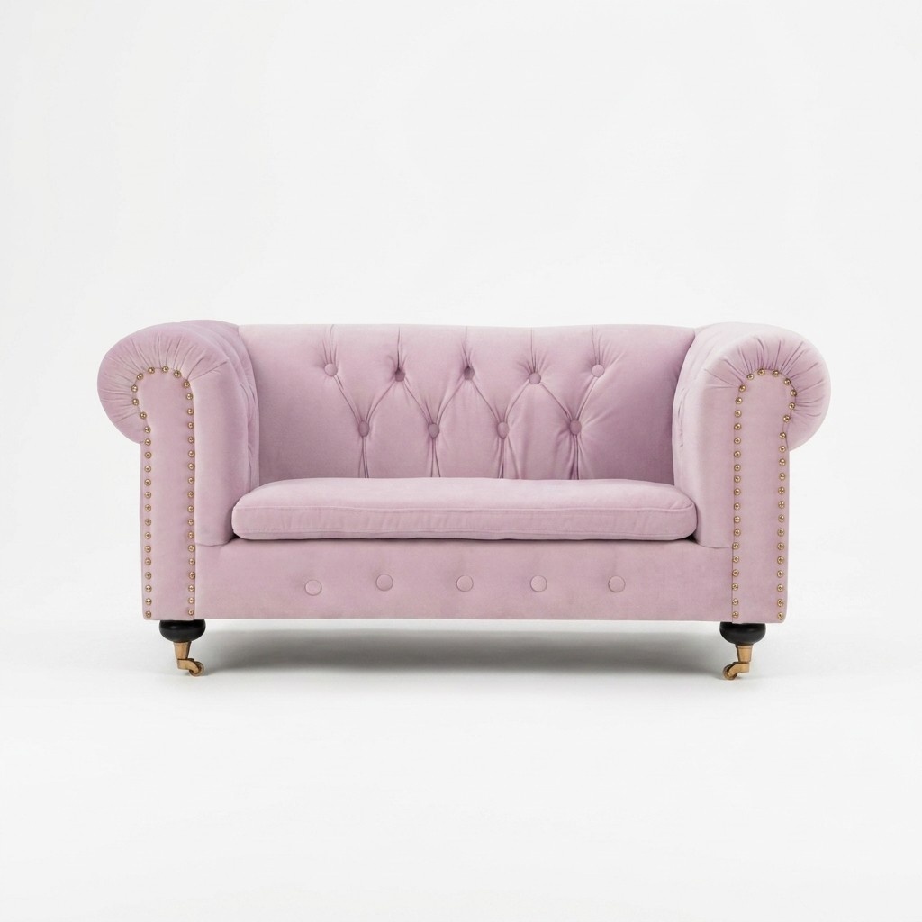 Pink Chesterfield sofa couch upholstery fabric leather couches textile on caster wheels new