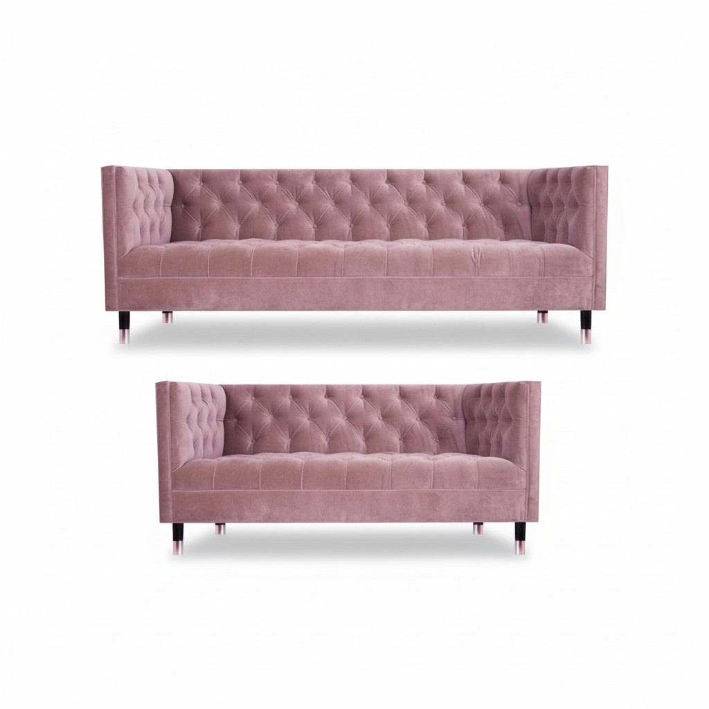 Pink luxury complete 2x sofas sofa three-seater and two-seater couch Chesterfield