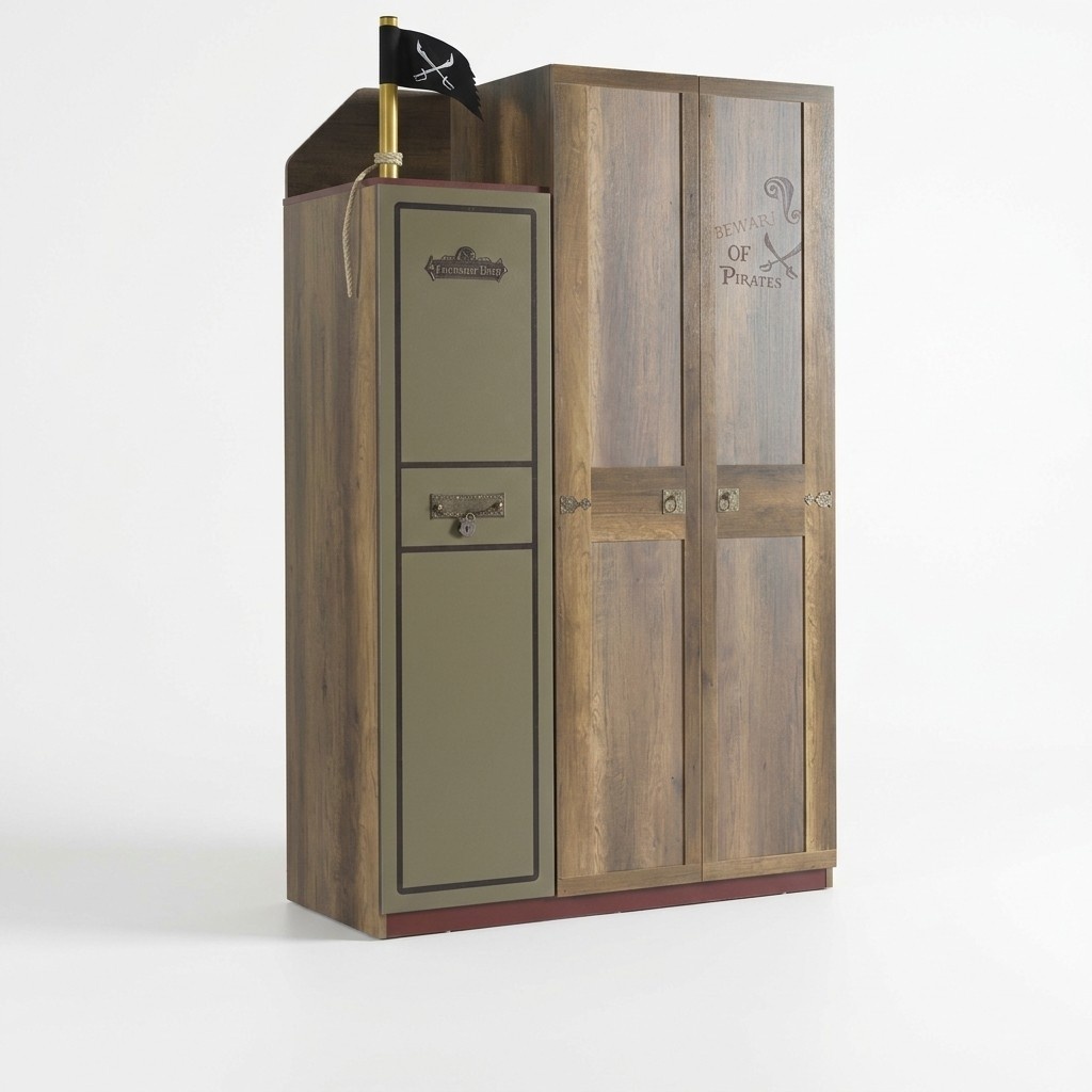 Pirate wooden wardrobe luxury wardrobe wardrobe children wood brown 3 door