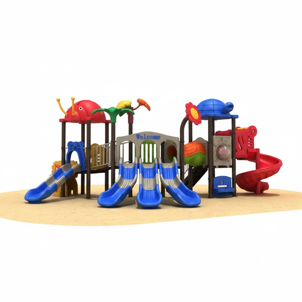 Play tower with slide animals children outdoor plastic playhouse