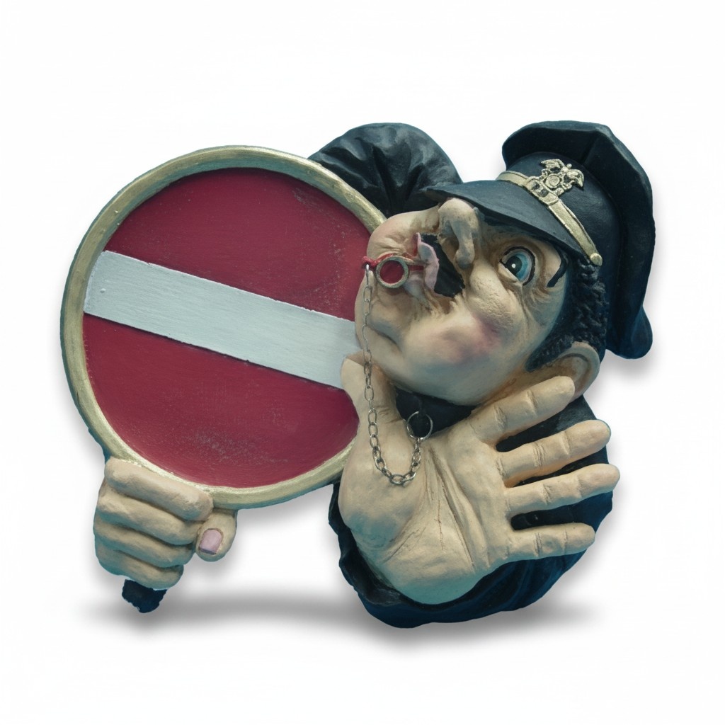 Decorative sculpture designed as policeman with no entry plate 40x46cm