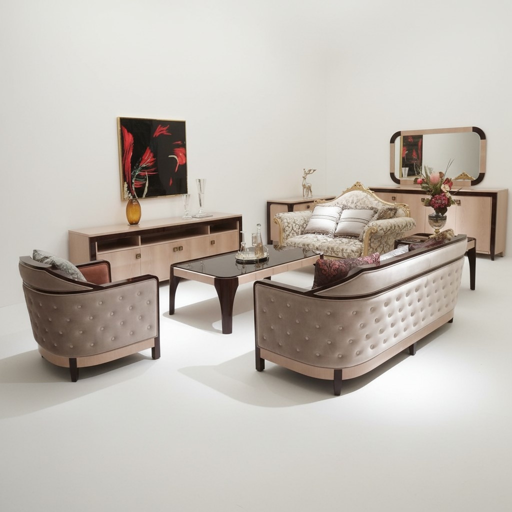 Baroque style made of real wooden frame chesterfield designed 3+2+1 seater sofa set
