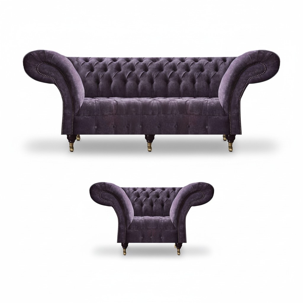 Lila Chesterfield Living Room Fabric Couches Upholstered Furniture 2-piece Luxury Set