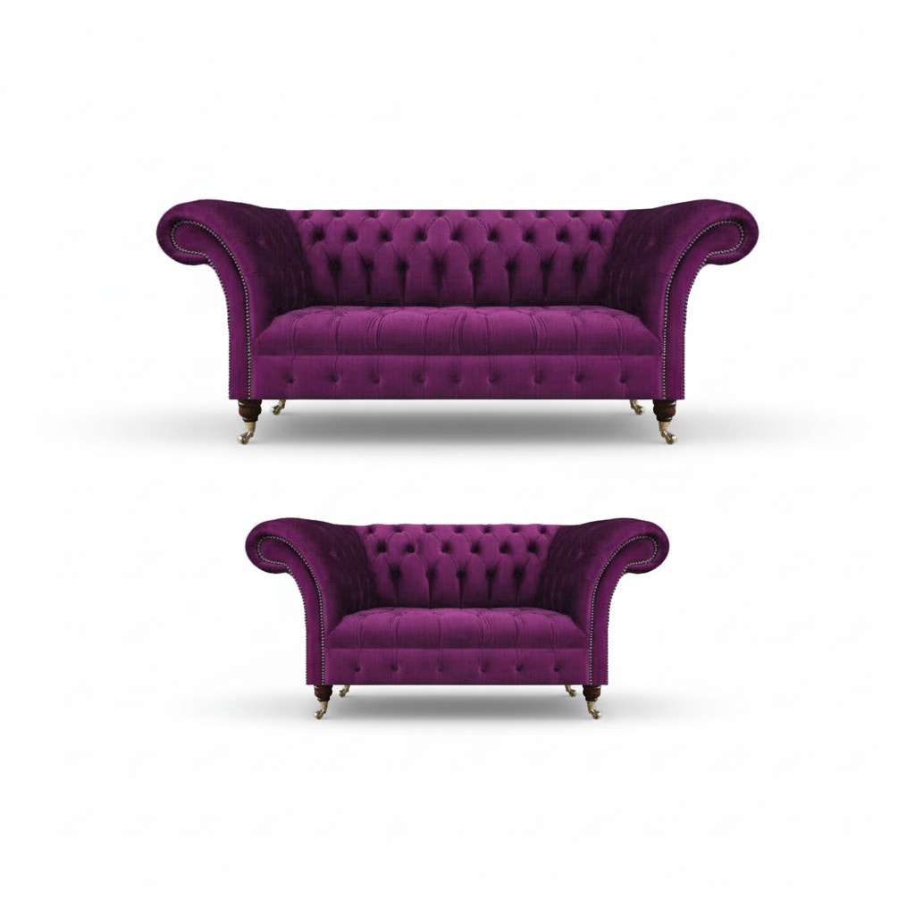 Purple Chesterfield Sofas Couches 2-Piece Living Room Luxury Textile Furniture Upholstered Sofa