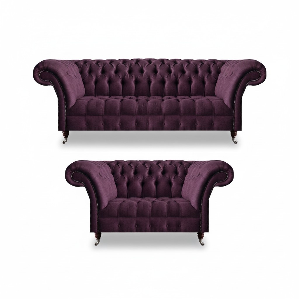 Lila Chesterfield Upholstered Sofa Living Room Three-Seater 2-Seater