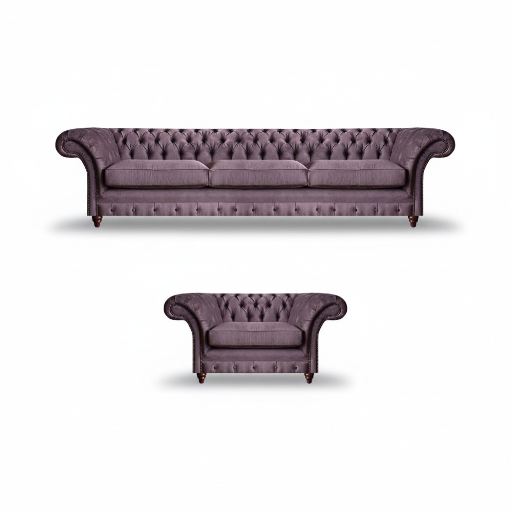 Lila Chesterfield Upholstered Suite Stylish Three-Seater Textile Armchair