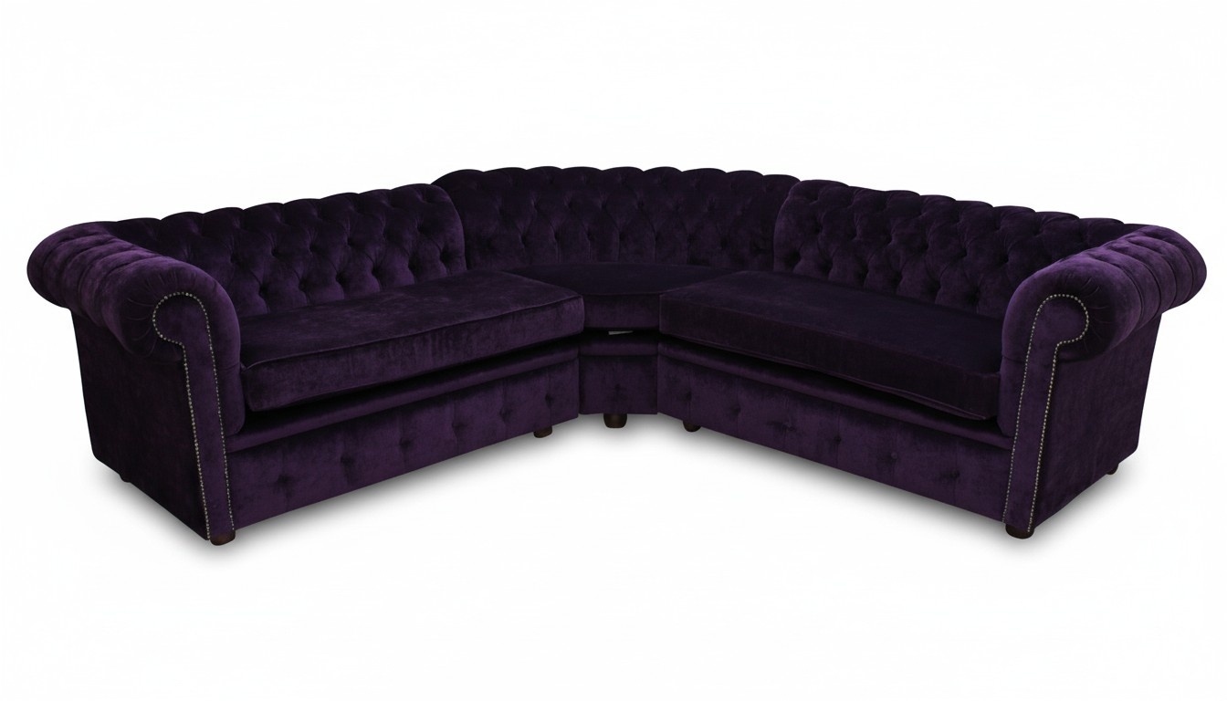 Chesterfield Corner Sofa L-Shaped Textile Dark Purple Comfortable Couch With Cushions New