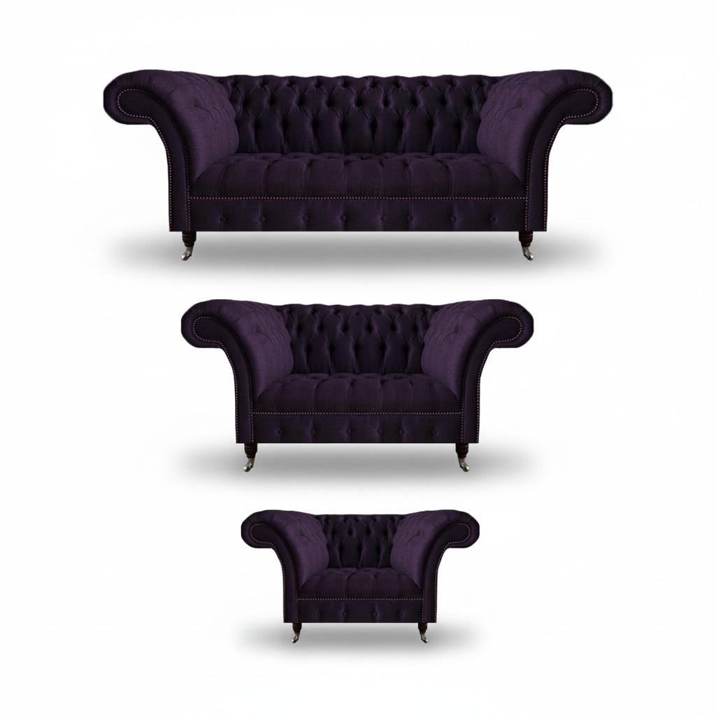 Lila Luxury Textile Sofa Set 3-piece Chesterfield Living Room Furniture
