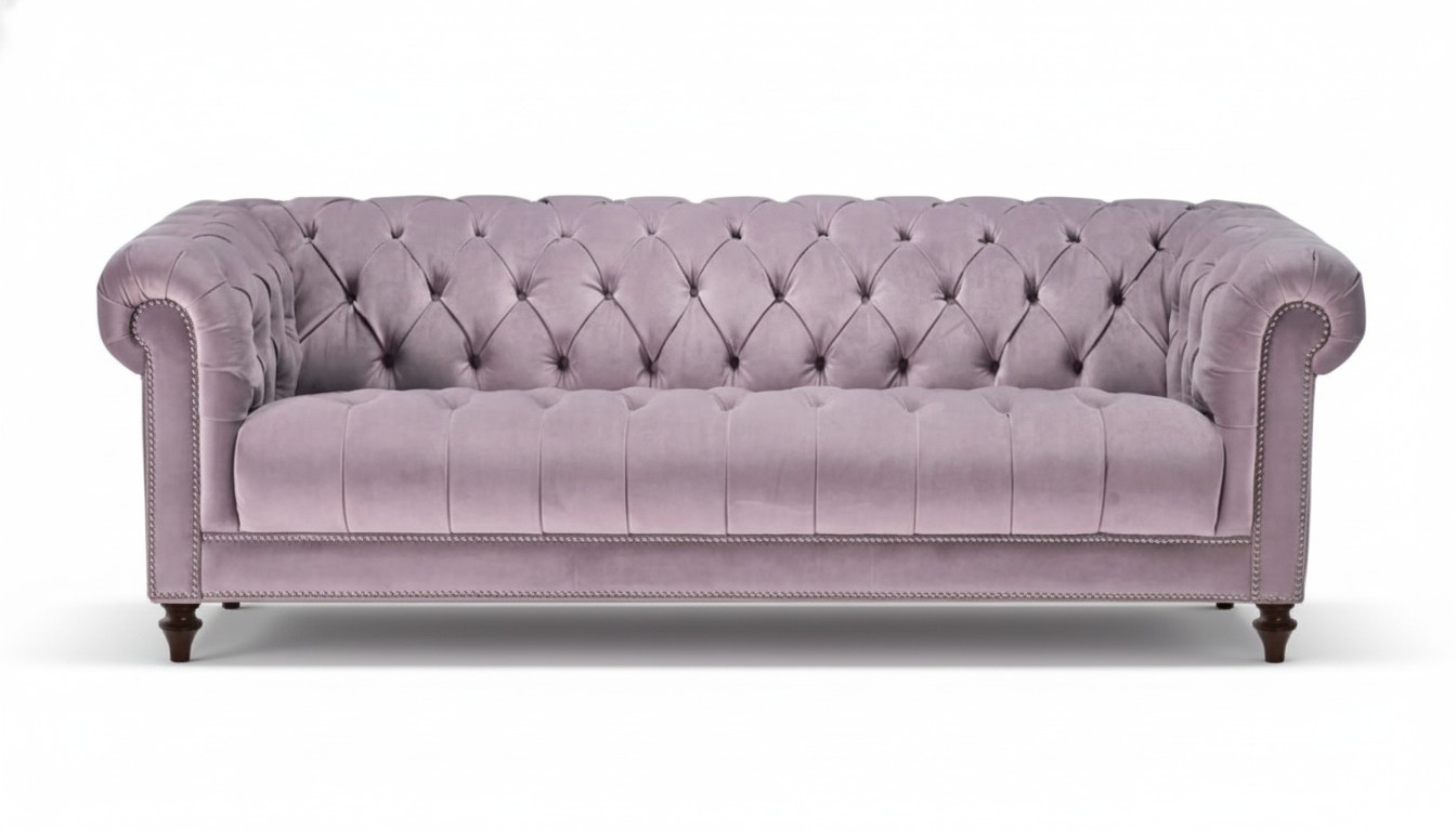 Purple Three Seater Fabric Chesterfield Design Couches Upholstery Sofas Original Velvet
