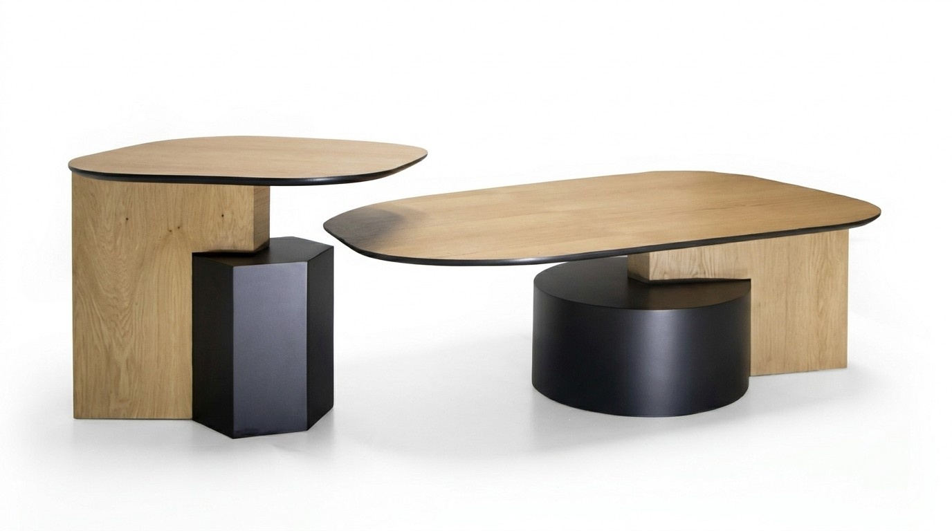 Rectangular designer coffee tables, 2x side tables, 2-piece modern for the living room.
