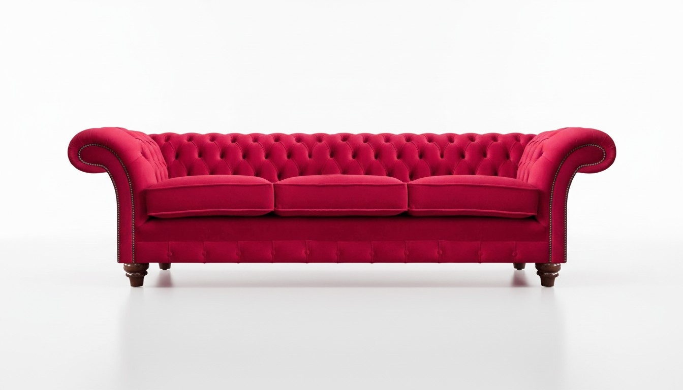 Red Chesterfield 3-seater sofa living room designer couches fabric sofa