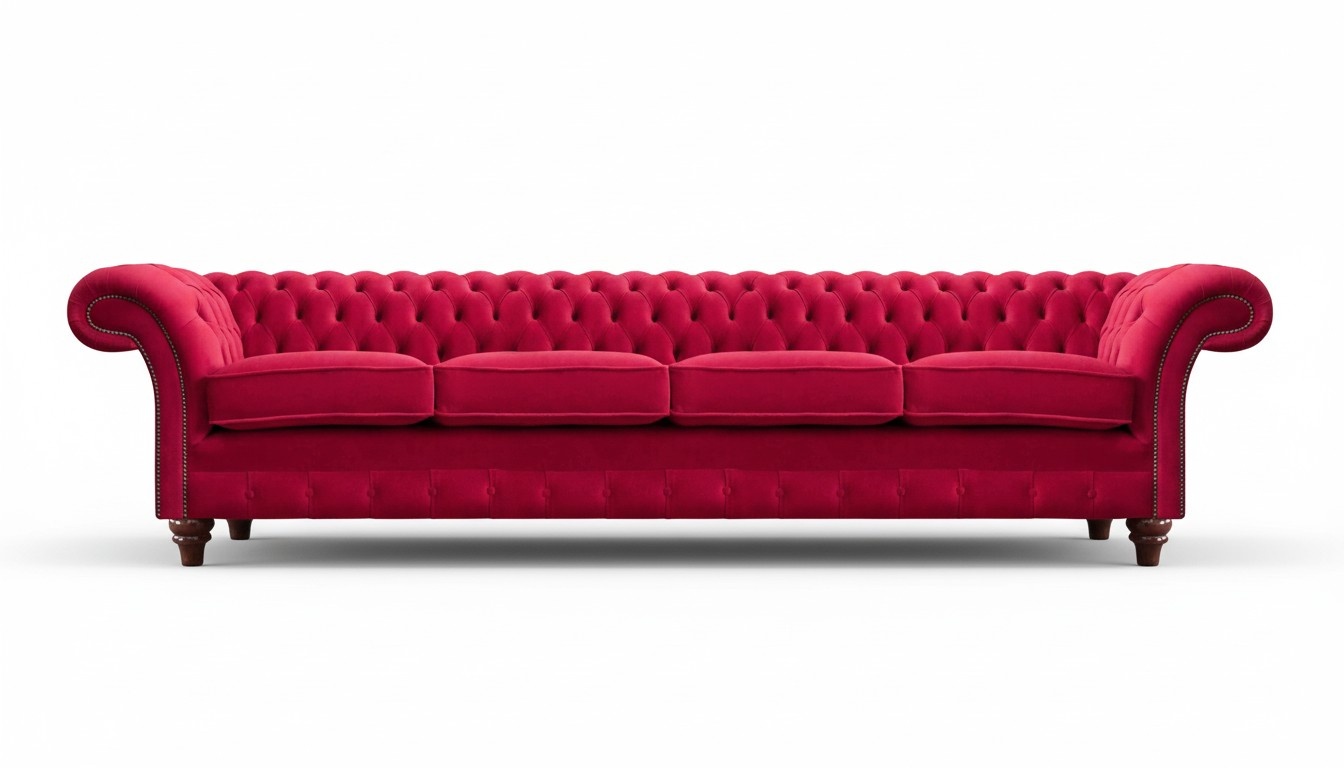 Red Chesterfield four-seater designer upholstered furniture living room couches