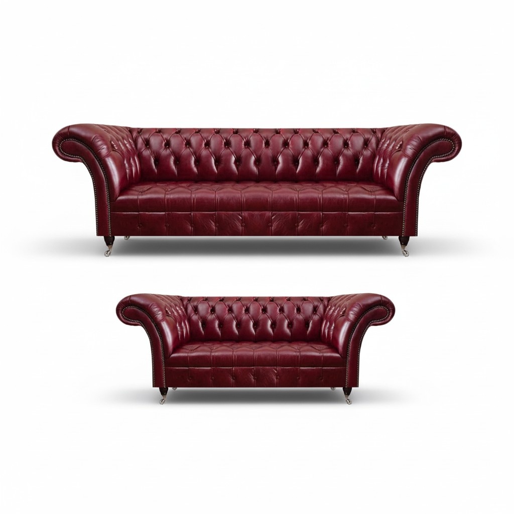 Red Chesterfield faux leather couches designer living room sofas 2-piece set