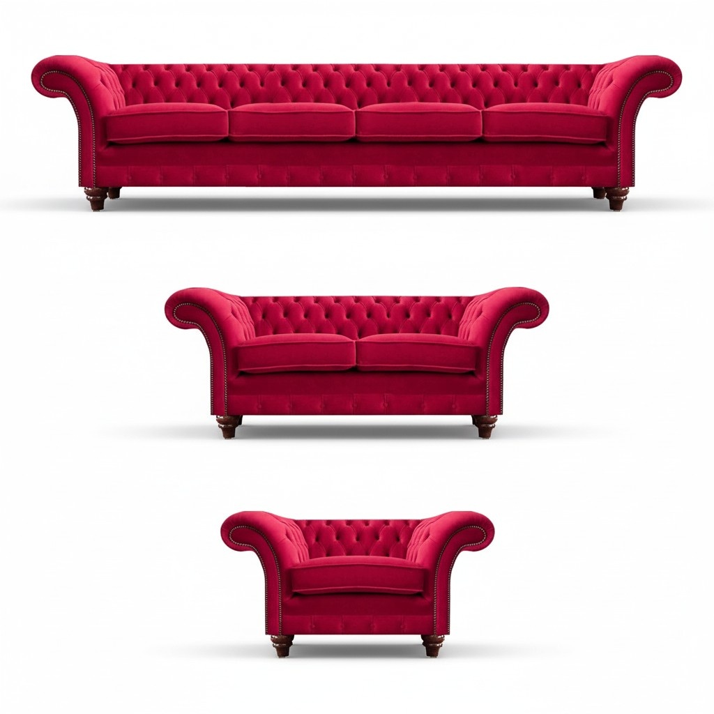 Red Chesterfield couch set modern living room upholstered sofas 3 pieces
