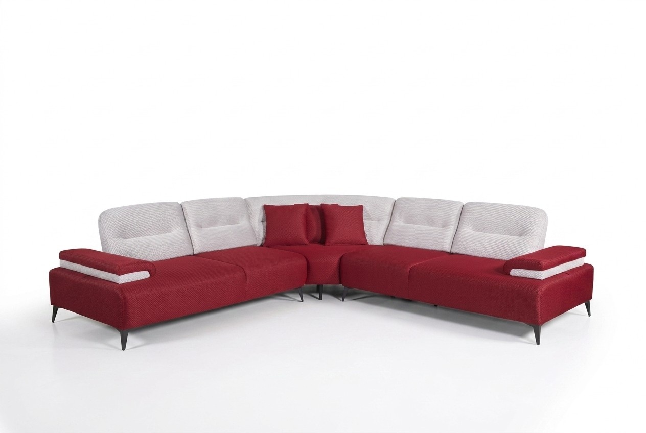 Red stylish corner sofa L-shape couch designer living room wood set