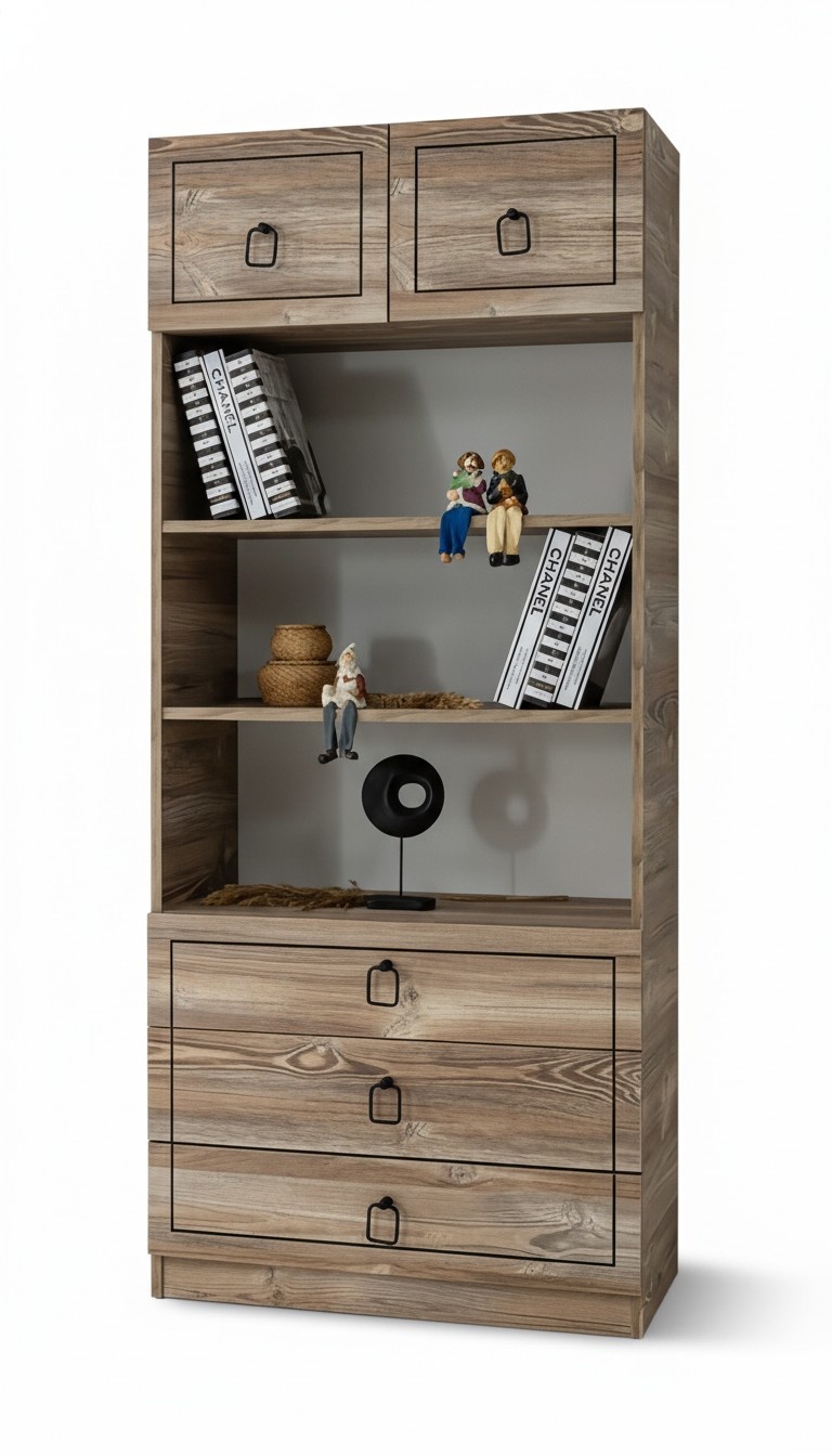 Regal wooden drawers compartments black books decoration stylish design furniture