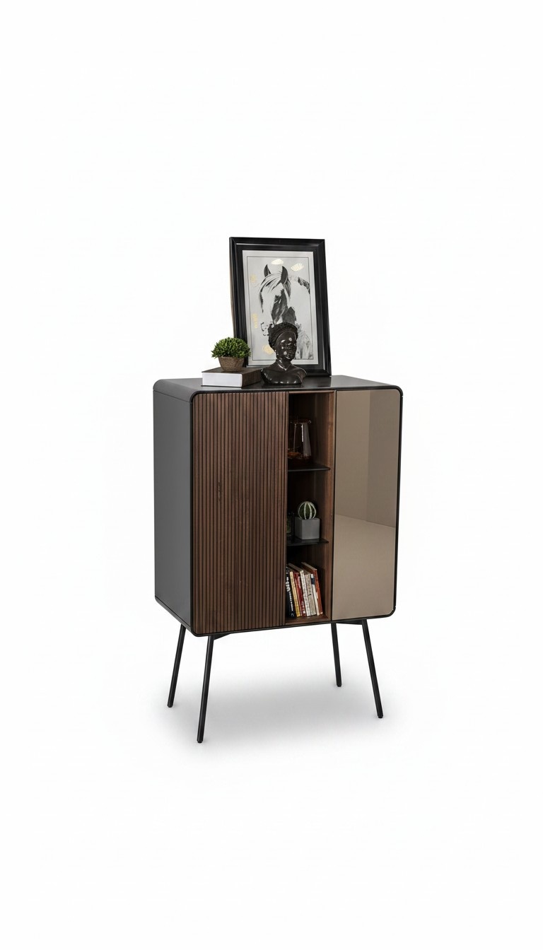 Retro Sideboard Bar Cabinet Living Room Cupboards Wood Wine Cabinet Brown