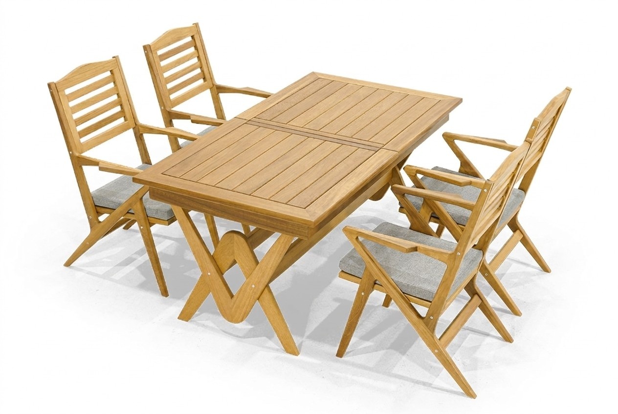 Robust garden furniture dining set 4x wooden chairs designer dining table 5-piece set