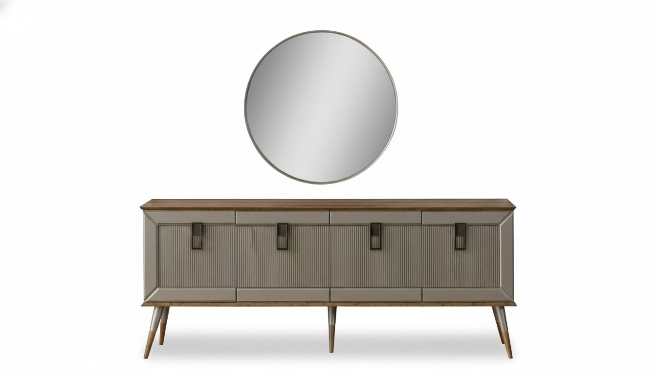 Robust sideboard Designer sideboard Luxurious round mirror cabinet 2 pcs