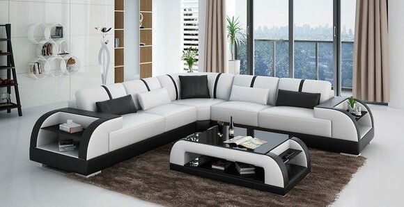 Leather L-shape living area Couch Big XXL sofa upholstered corner set Rodos SW