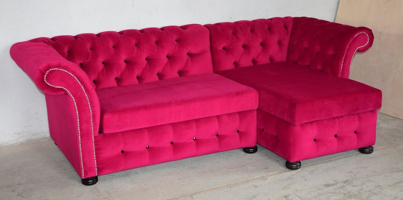 Chesterfield Pink Corner Sofa L-Shaped Textile Fabric Upholstered Comfortable Couch New