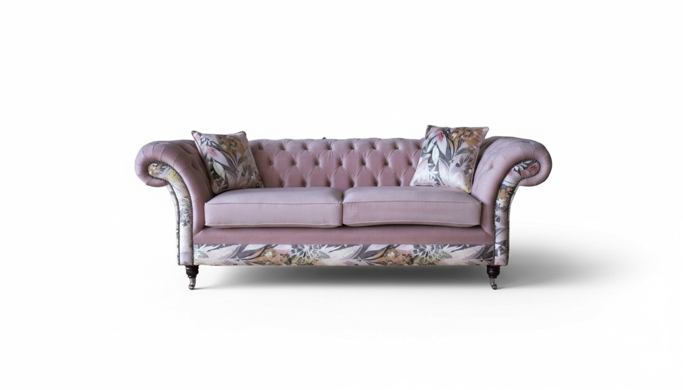 Rosane Chesterfield Three Seater Pink Sofa 3 Seat Sofa Design Furniture Textile