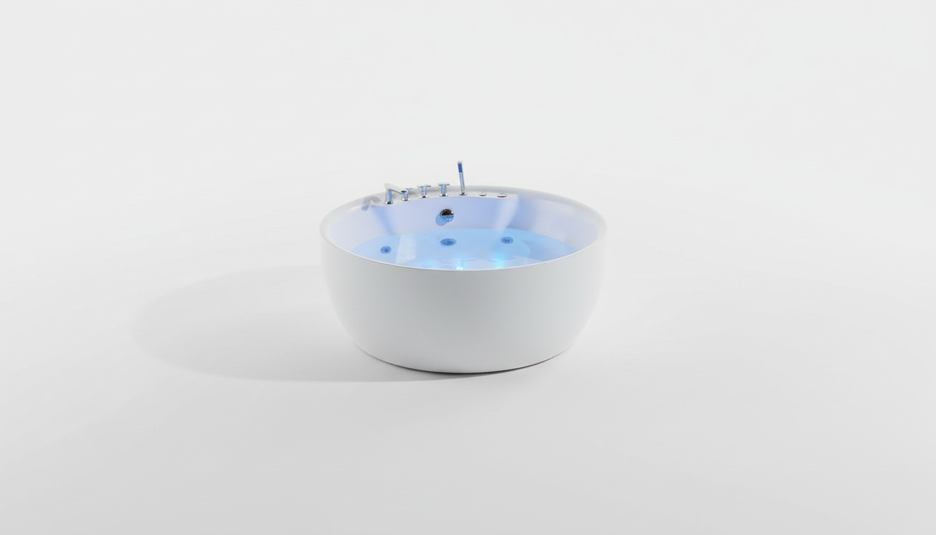 Round whirlpool bath tub Relax tub spa white 150cm bubble massage jets