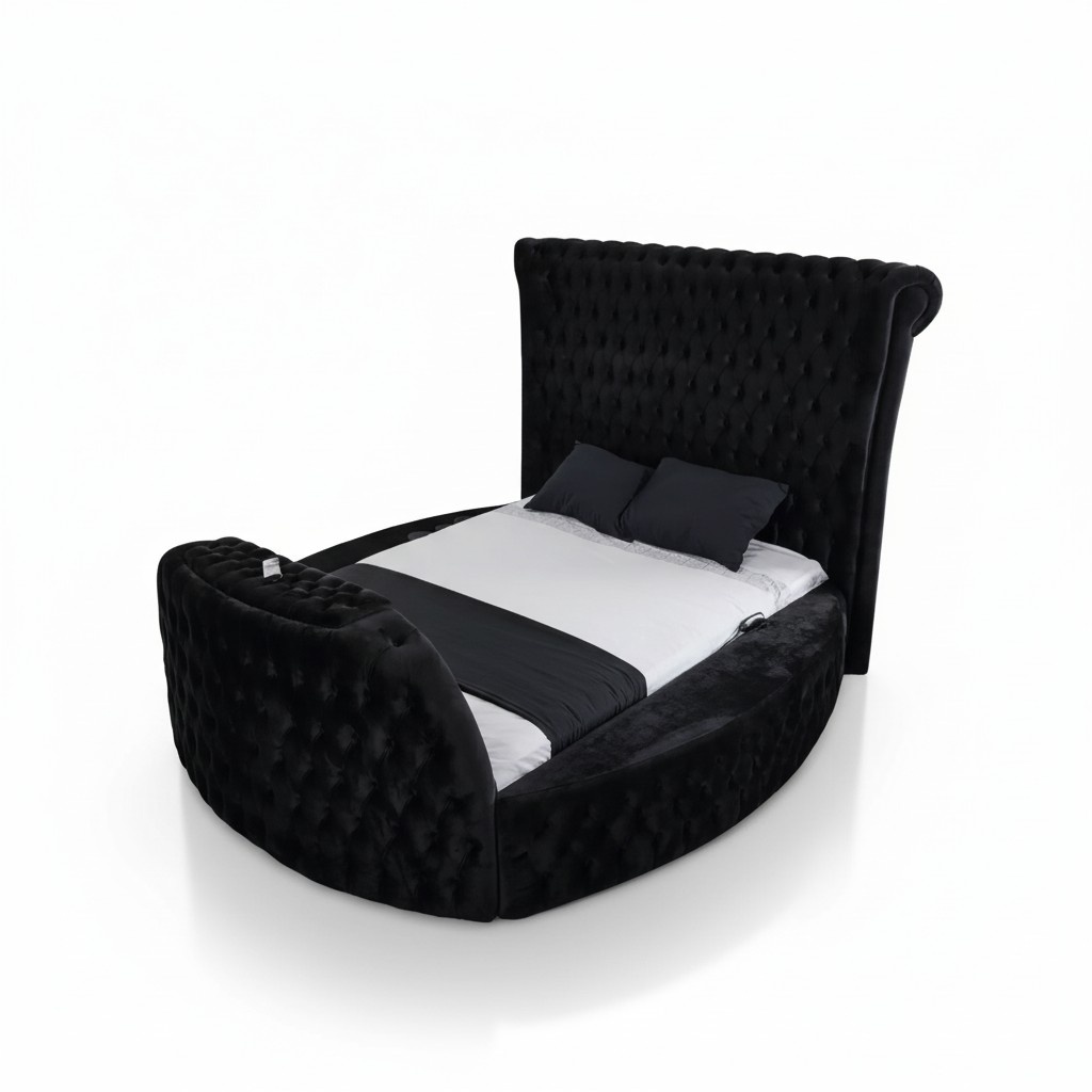 Round Bed Chesterfield with Lift Wardrobe Upholstery Beds Round Beds Furniture 3pcs.