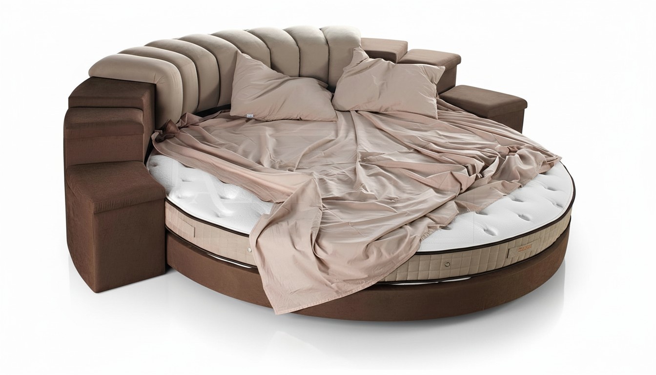 Round Bed Modern Design Luxury Cushion Round Beds Textile Fabric