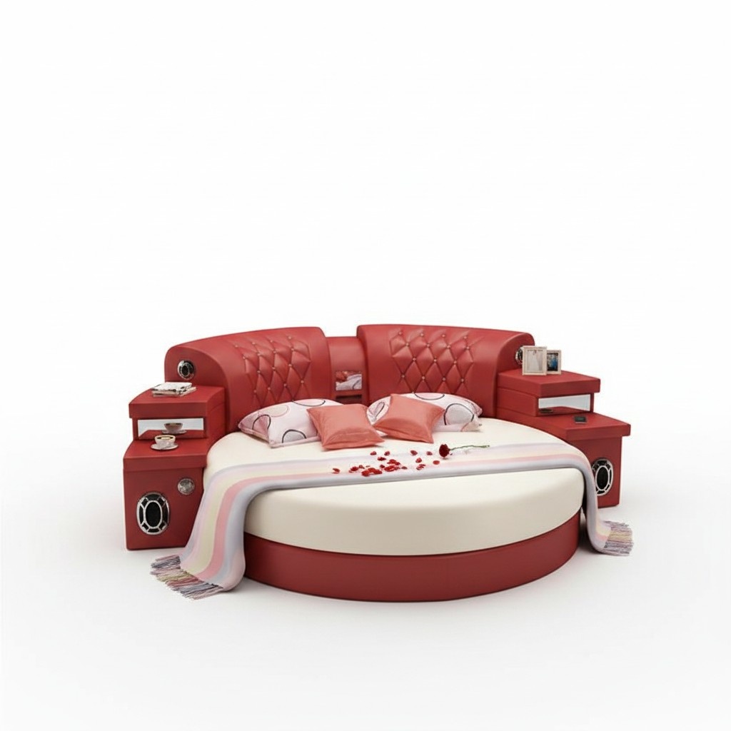 Round Bed Round Beds Multifunction Hotel Upholstery Led Shelf New