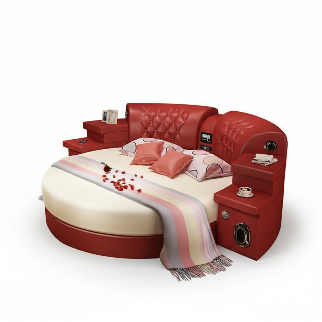 Round Bed Round Beds Multifunction Hotel Upholstery Led Shelf Kingsize Leather New