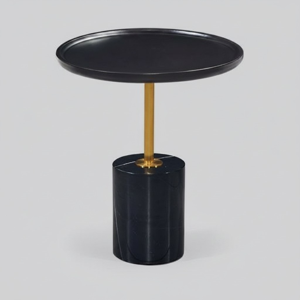 Round black side table with stainless steel base Designer side table