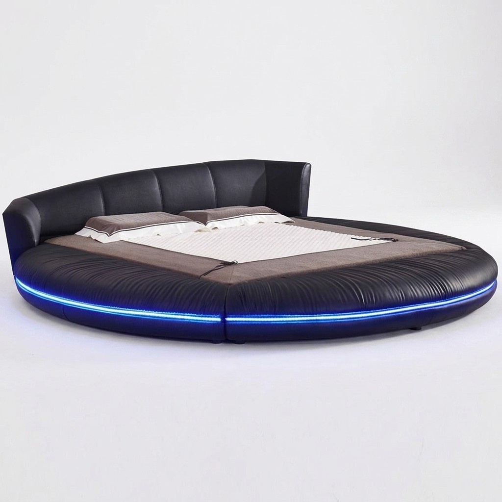 Round Design Beds Leather Round Bed Double Luxury Hotel Frame Sleep On Stock