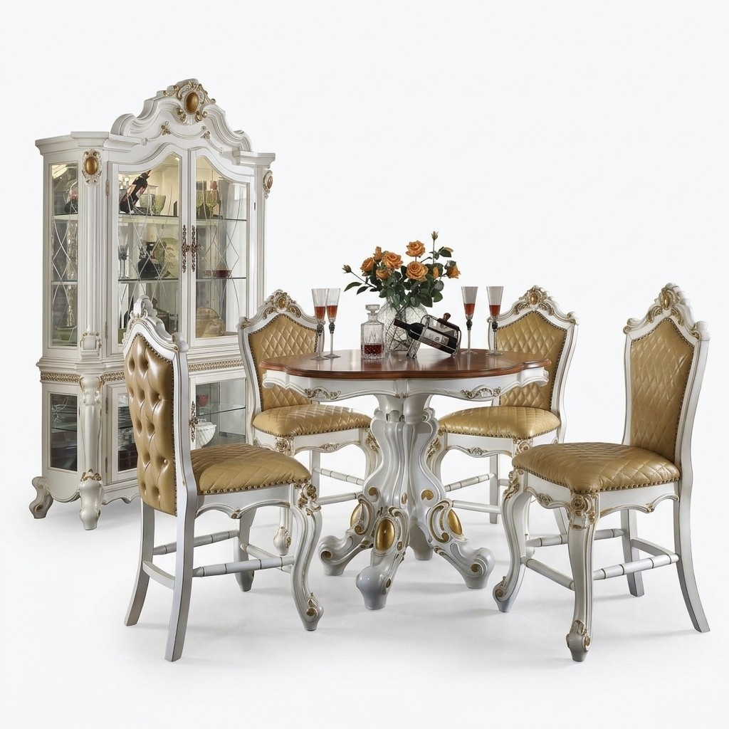 Round Dining Room + 4 Chairs Chair Set Set Round Table Wood Tables Round 5pcs
