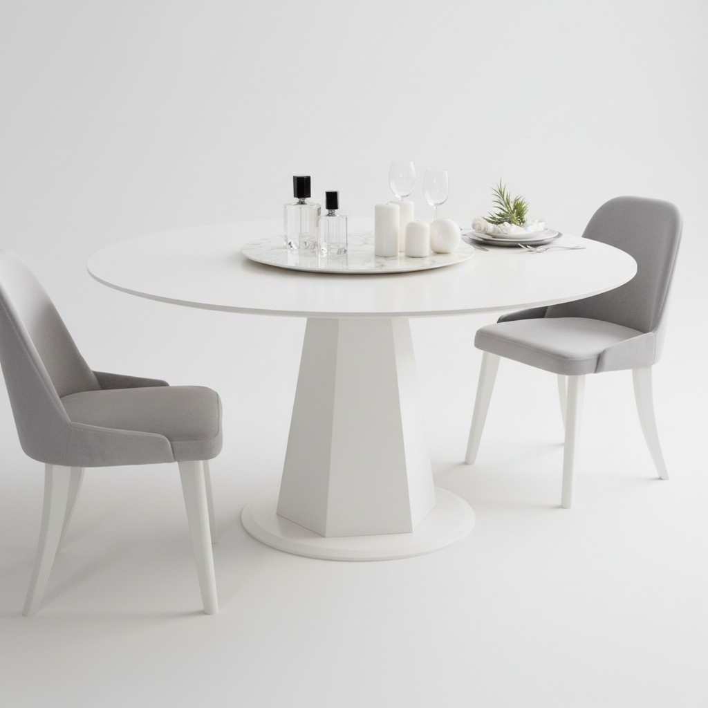 Round dining table kitchen table white with pedestal base