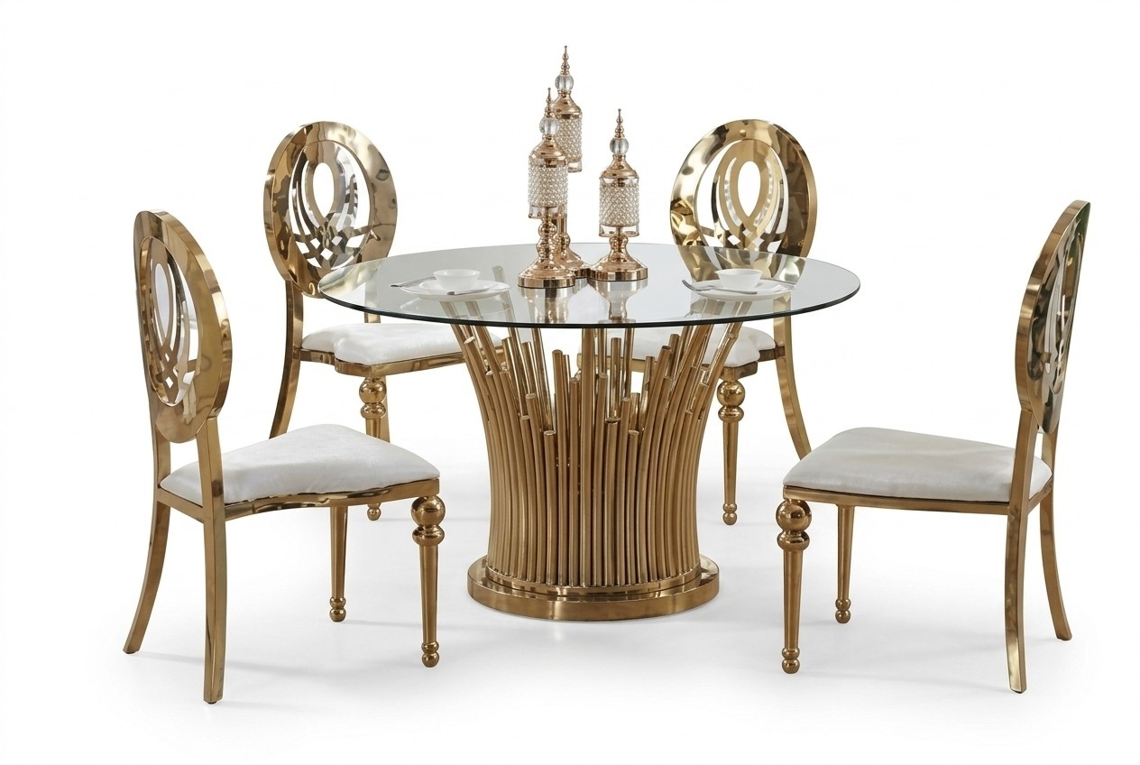 Round Stainless Steel Table Round 5pcs Round Dining Table + 4 Chairs Set