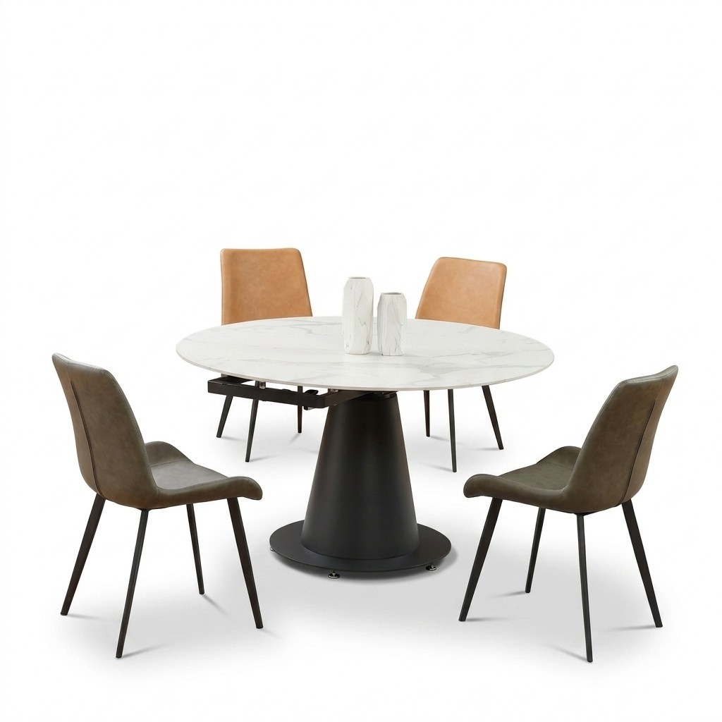 Round Table Stainless Steel Marble Imitation Stone Dining Table Dining Room Tables Living Room.