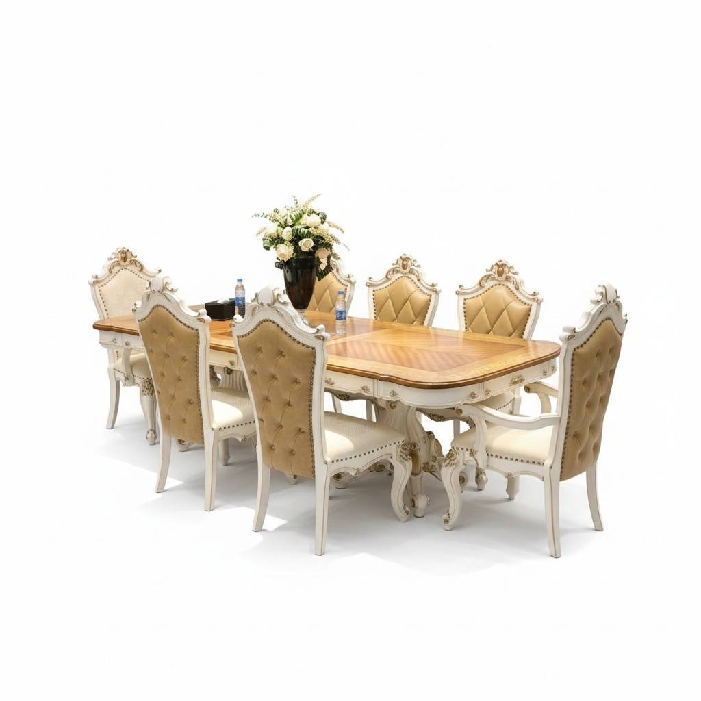 Baroque style made of real wooden chesterfield 6x-chairs & rectangular table