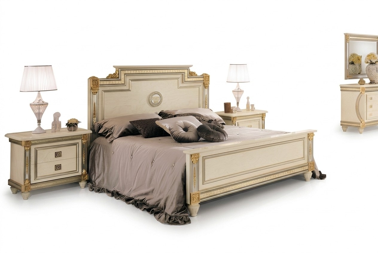 Royal bed 2x bedside tables bedroom set 3 pieces. Set of wooden beds New