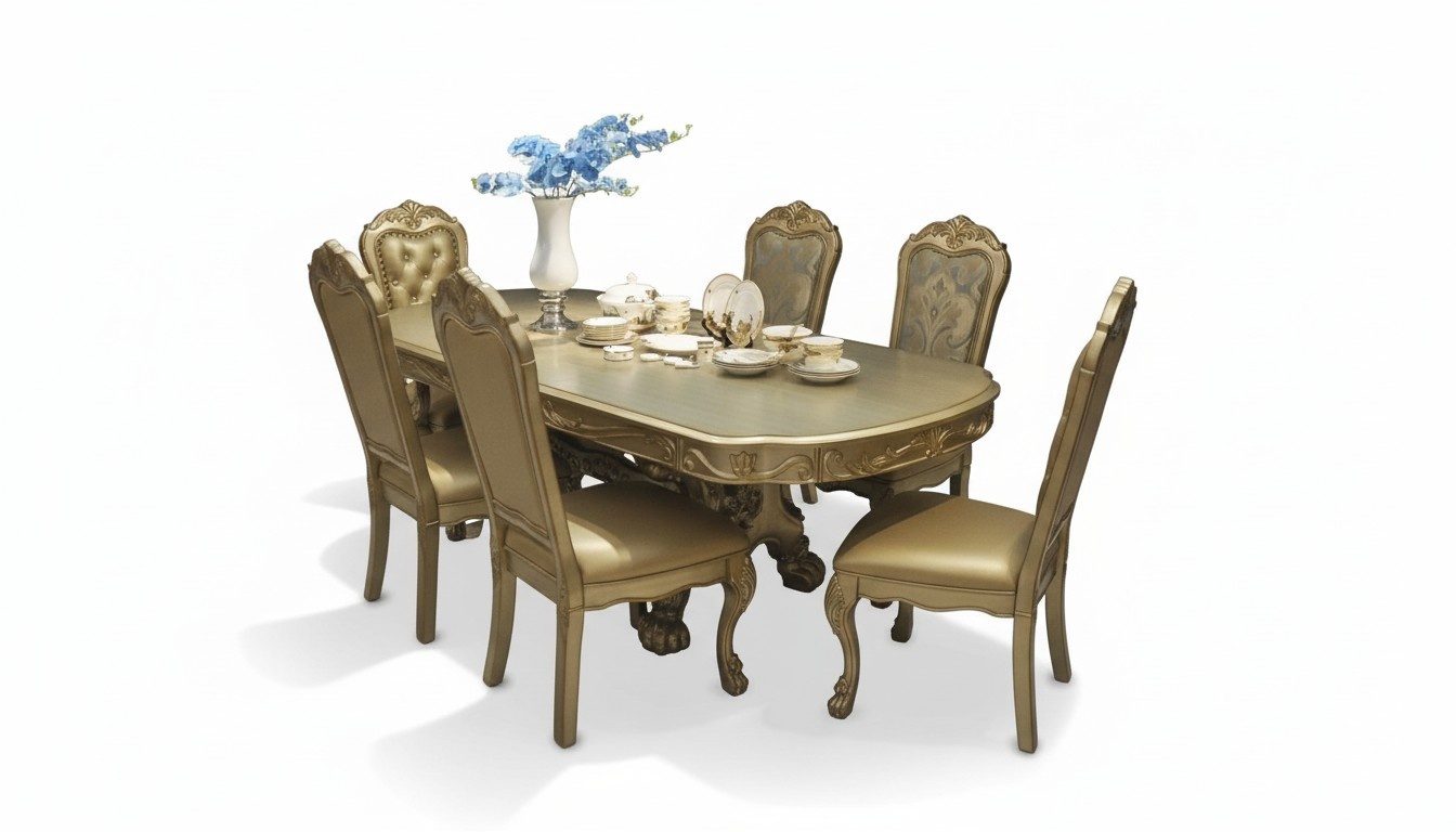 Baroque style made of real wooden dining/living room set of 6x-chairs & rectangular table